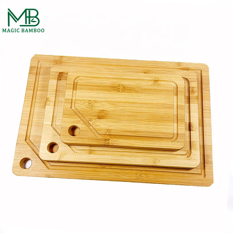 OEM/ODM Accepted Rectangle Bamboo Three-Piece Cutting Board Set with Hanging Holes