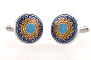 Quality Personalised Lightening Cufflinks Stainless Steel Mens Wedding Cuff Links, Fashion Jewelry Blue Enamel Pattern Round N wholesale