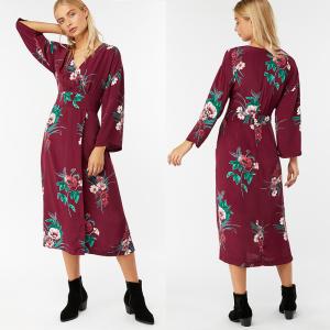 Quality Summer Women Hot Sale Clothes Long Sleeve Print Wrap Maxi Dress Beach Women wholesale