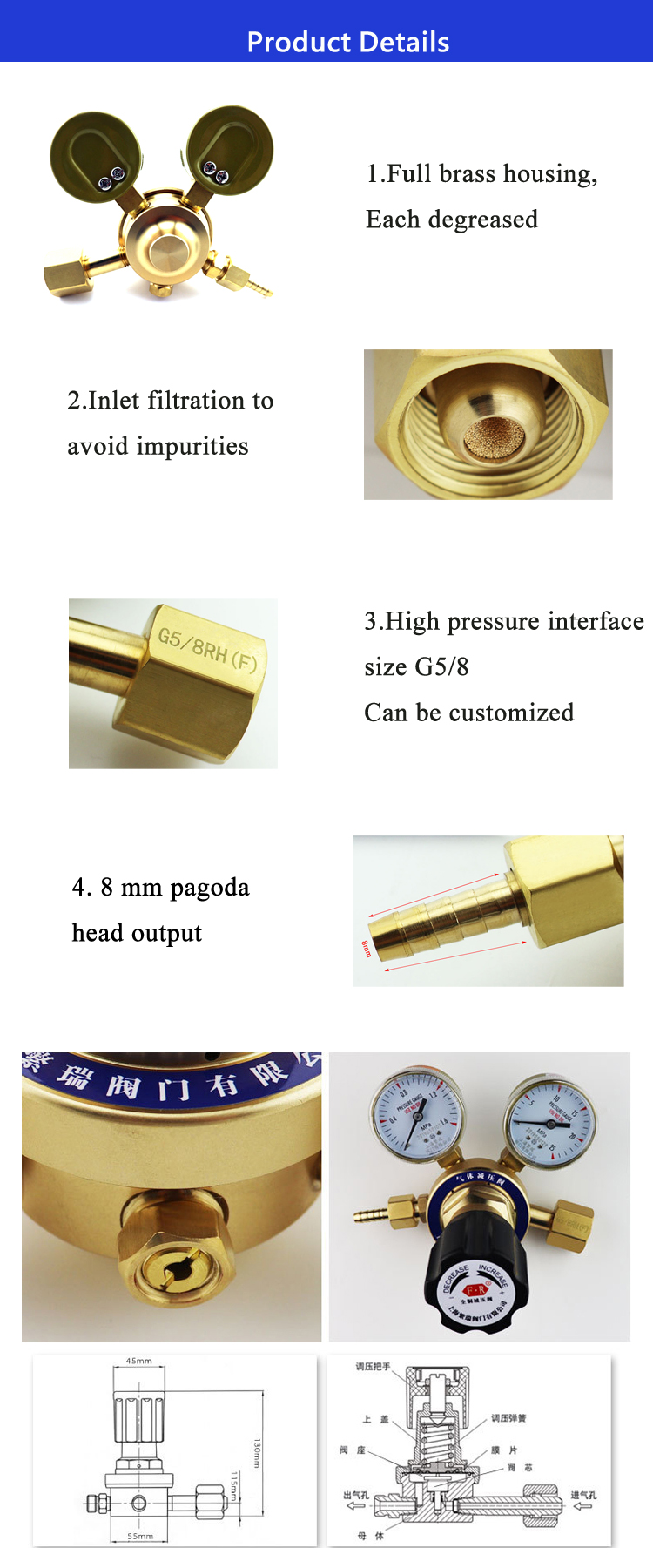 High Pressure Brass Oxygen Regulator Pressure Relief Valve For Hospital Medical