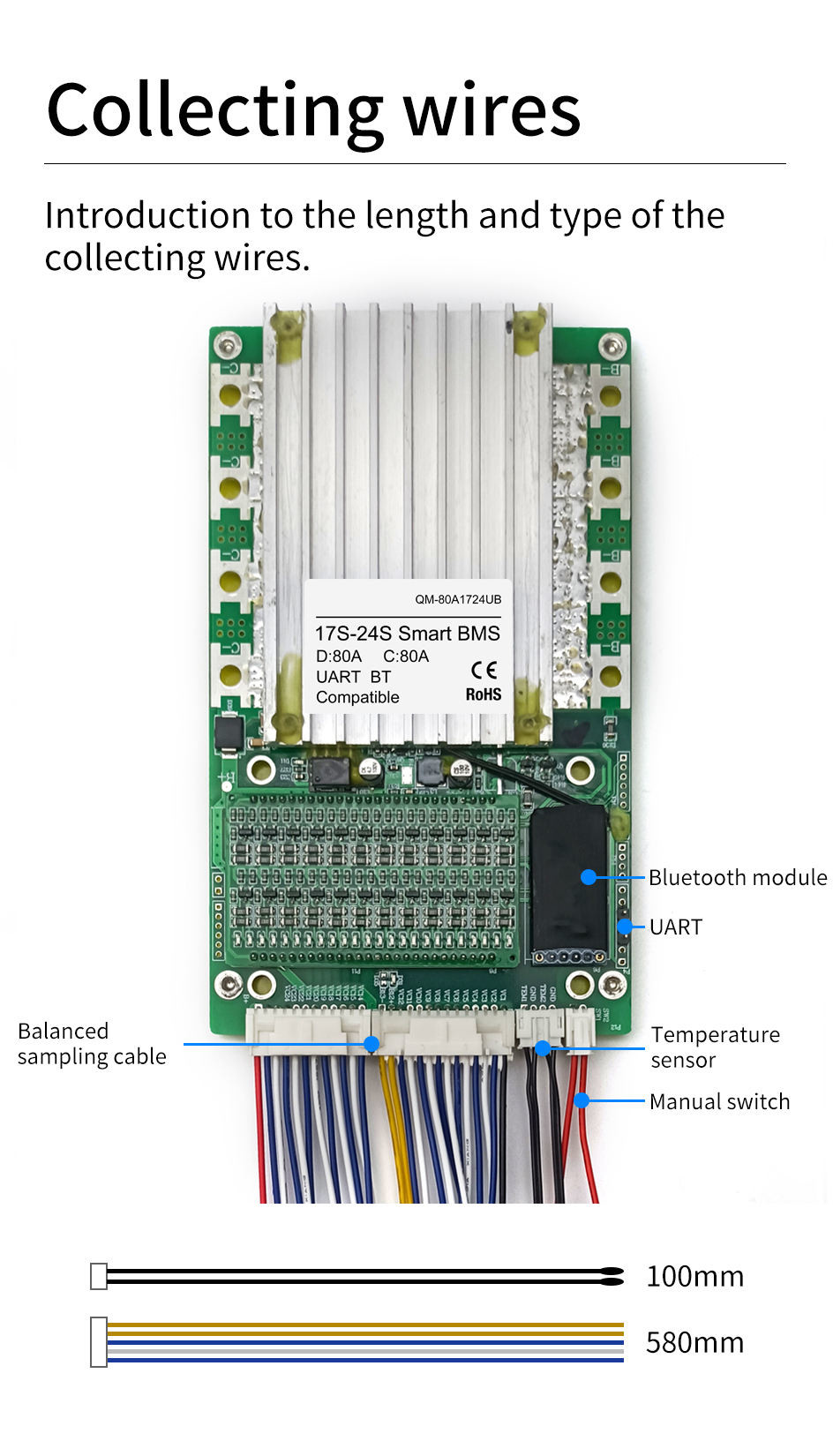 Smart Battery Protection Board , BMS with balancer 17S-24S 80A With BT UART 60V 72V