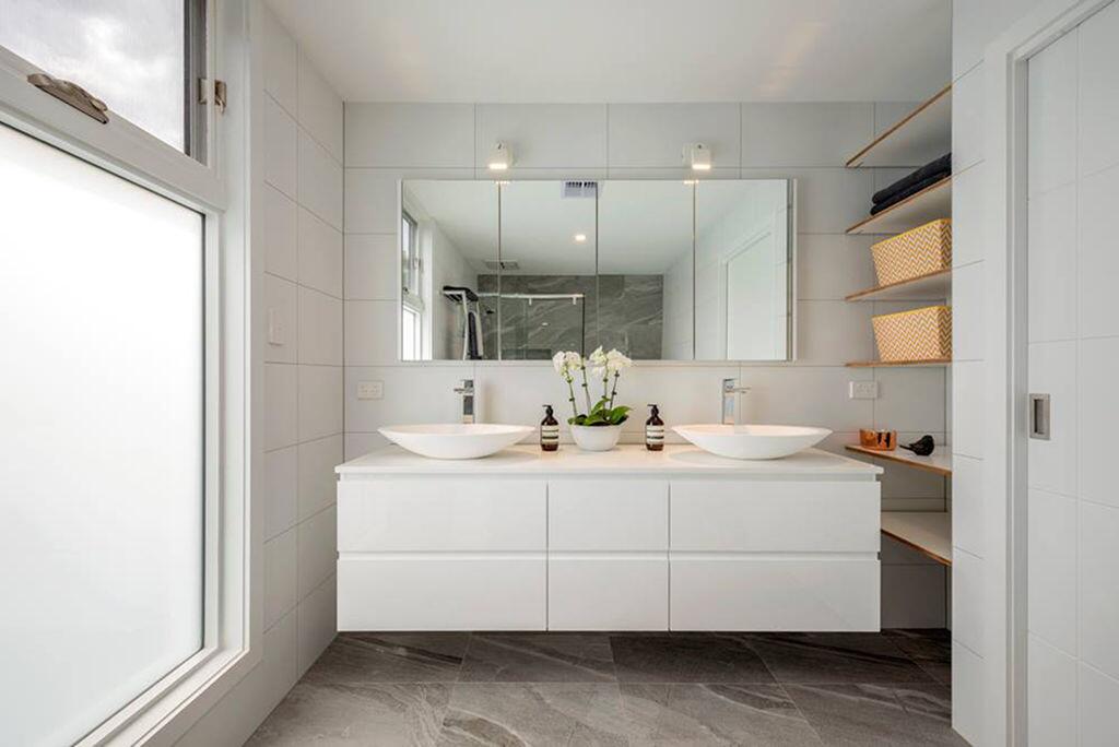 White Bathroom Cabinets Handle-Free Design for Vanity Top and Living Room Furniture Combo