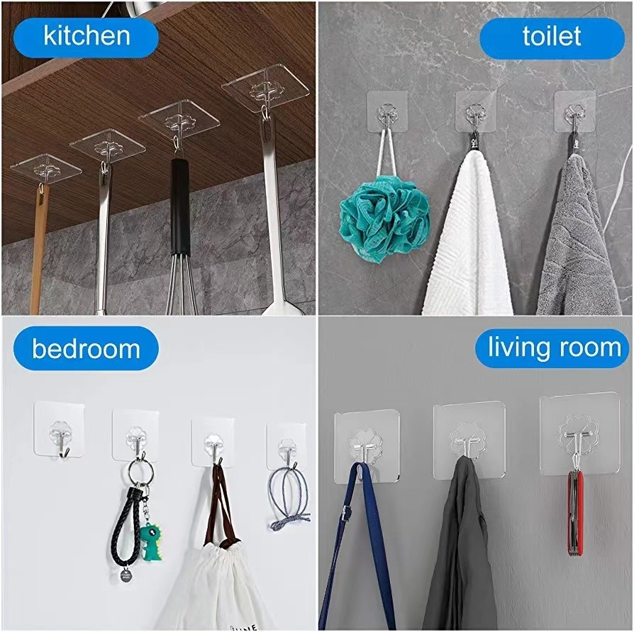 Transparent Waterproof Sticky Adhesive Wall Hooks for Keys Bathroom Outdoor Kitchen Door