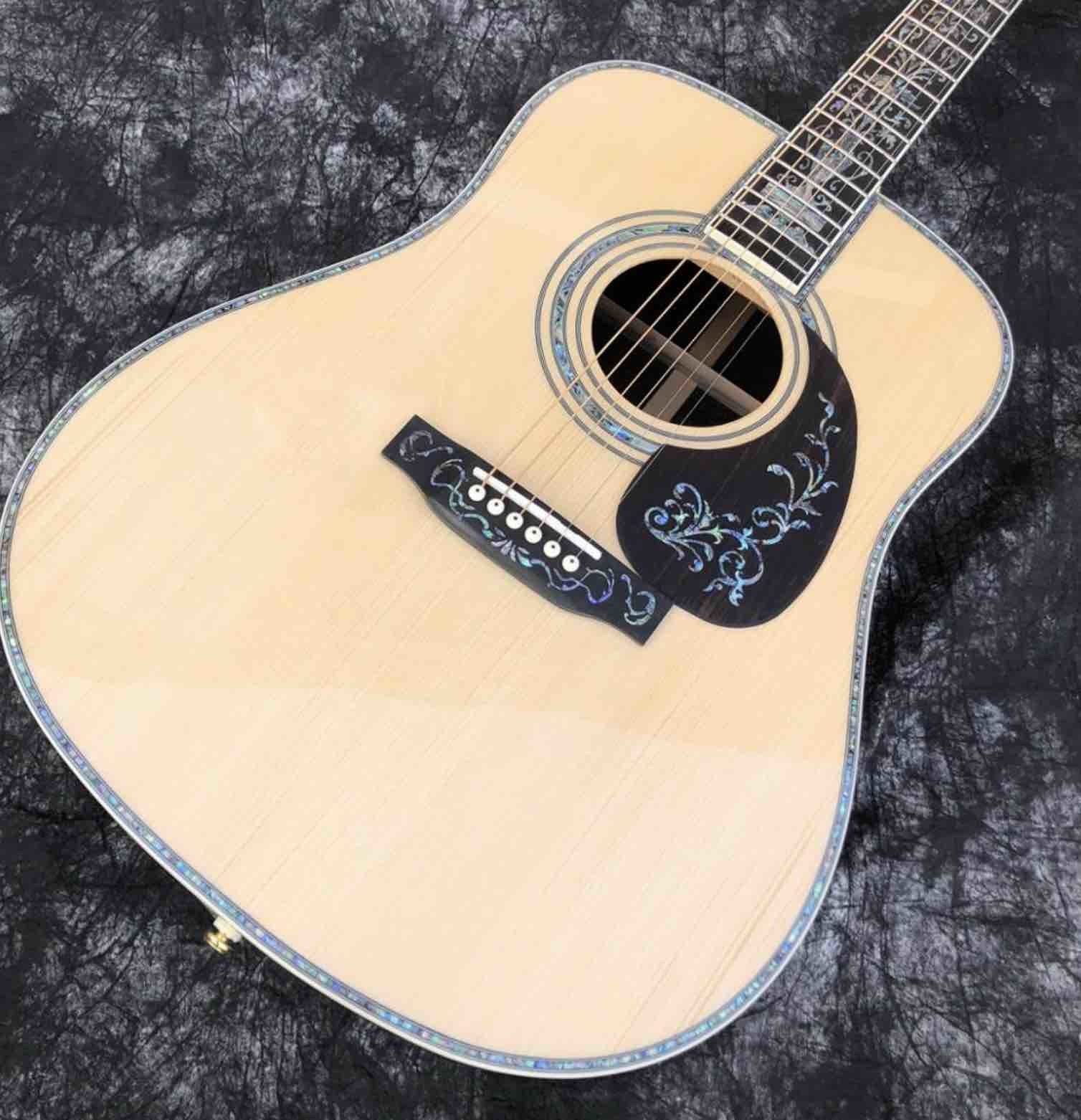 D style 41 inch solid spruce deluxe Abalone inlay acoustic guitar