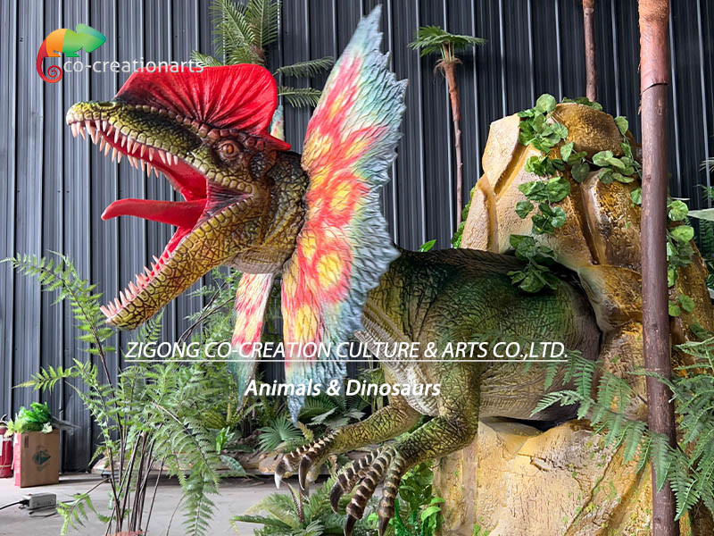 Simulation Life Size Animatronic Dinosaur Dilophosaurus For Amusement Park