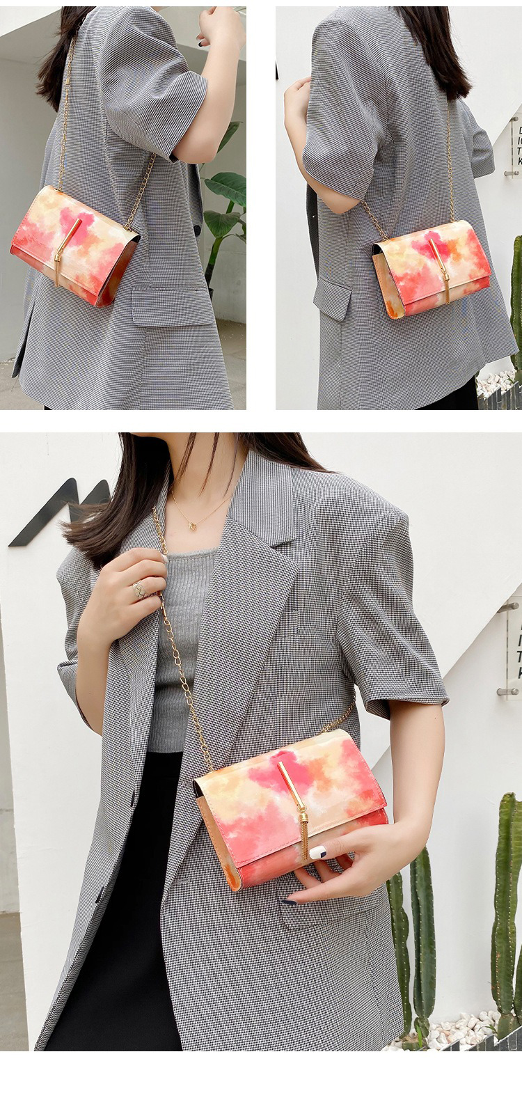 Women's Colorful Style Small Square Bag with Colorful Chains and Tassel Decoration