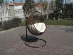 PE Rattan Swing Chair , Garden / Balcony Glider With White Cushion