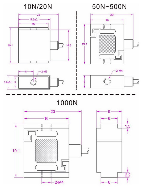 miniature s type force transducer 100N