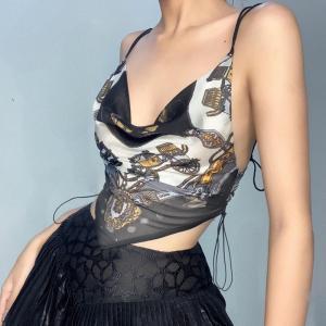 Quality High Street Casual Wear Women Crop Top Printed Hem Sharp Angle Show Back wholesale