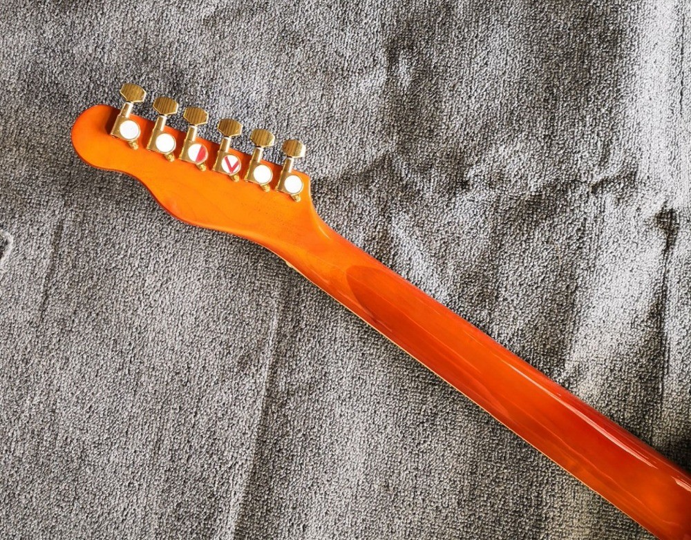 Custom orange TL hollow body f hole ebony fingerboard gold bridge electric guitar musical instrument shop