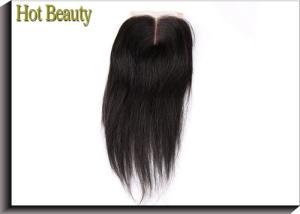 Quality Virgin Human Hair Lace Closure , Full Density Clip In Human Hair Extensions Middle Part Silky Straight wholesale