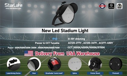 LED Stadium Light for Parking Garages and Other Harsh Environments with Laser Designator for Enhanced Visibility
