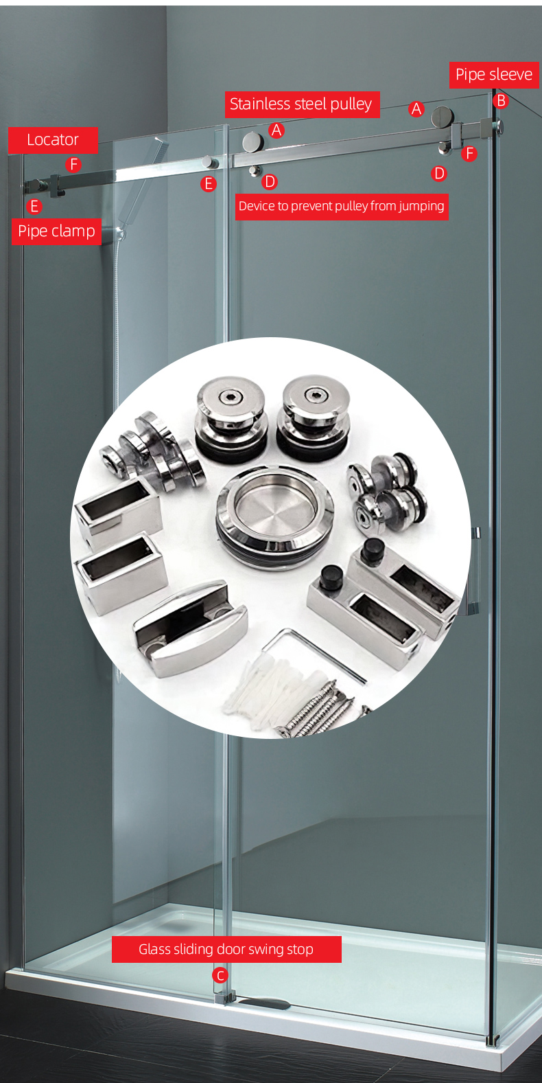 304 Stainless Steel Glass Hardware for Modern Barn Door Shower Frameless Design Style