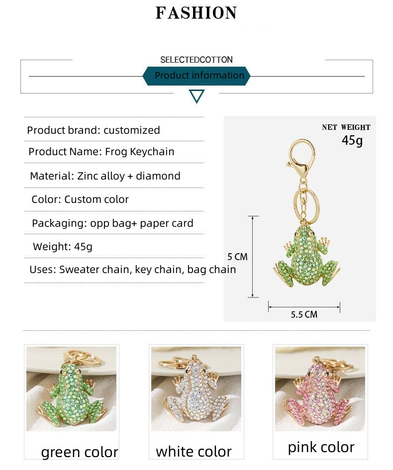 Diamond Hanging Ornaments Animal Cute Metal Creative Gift Keychain Frog Pendant