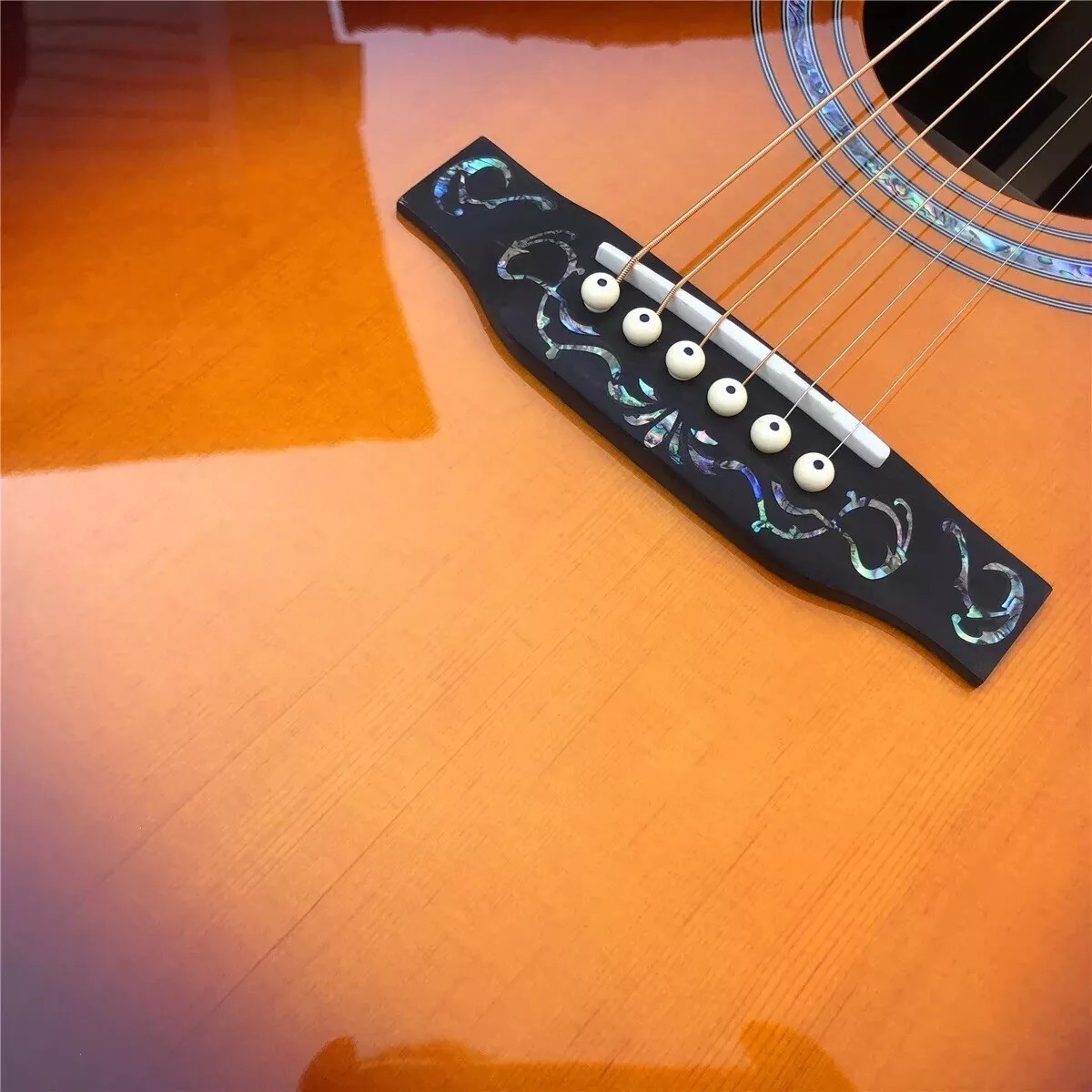 Custom New All Solid Wood Sunburst 41" D Type Acoustic Guitar Abalone Ebony Fingerboard