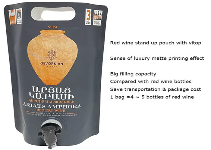 Tube Shape 1L 2L 3L Red Wine Portable Stand Up Spout Pouch Fruit Wine