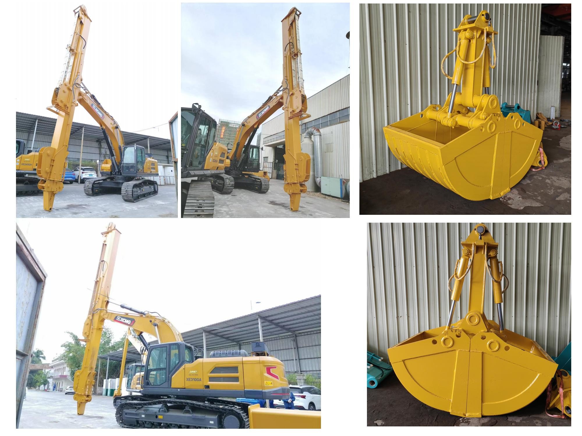 Excavator Telescopic Arm With Clamshell Bucket For Digging Foundation