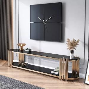 Quality Contemporary Home Room Furniture Oval Gold Metal And Glass TV Stand ODM wholesale