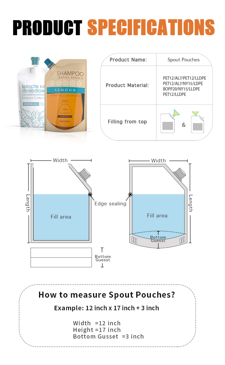 VMPET Stand Up Pouch With Spout Packaging 300ml Soap Flexible Packaging Plastic Bags