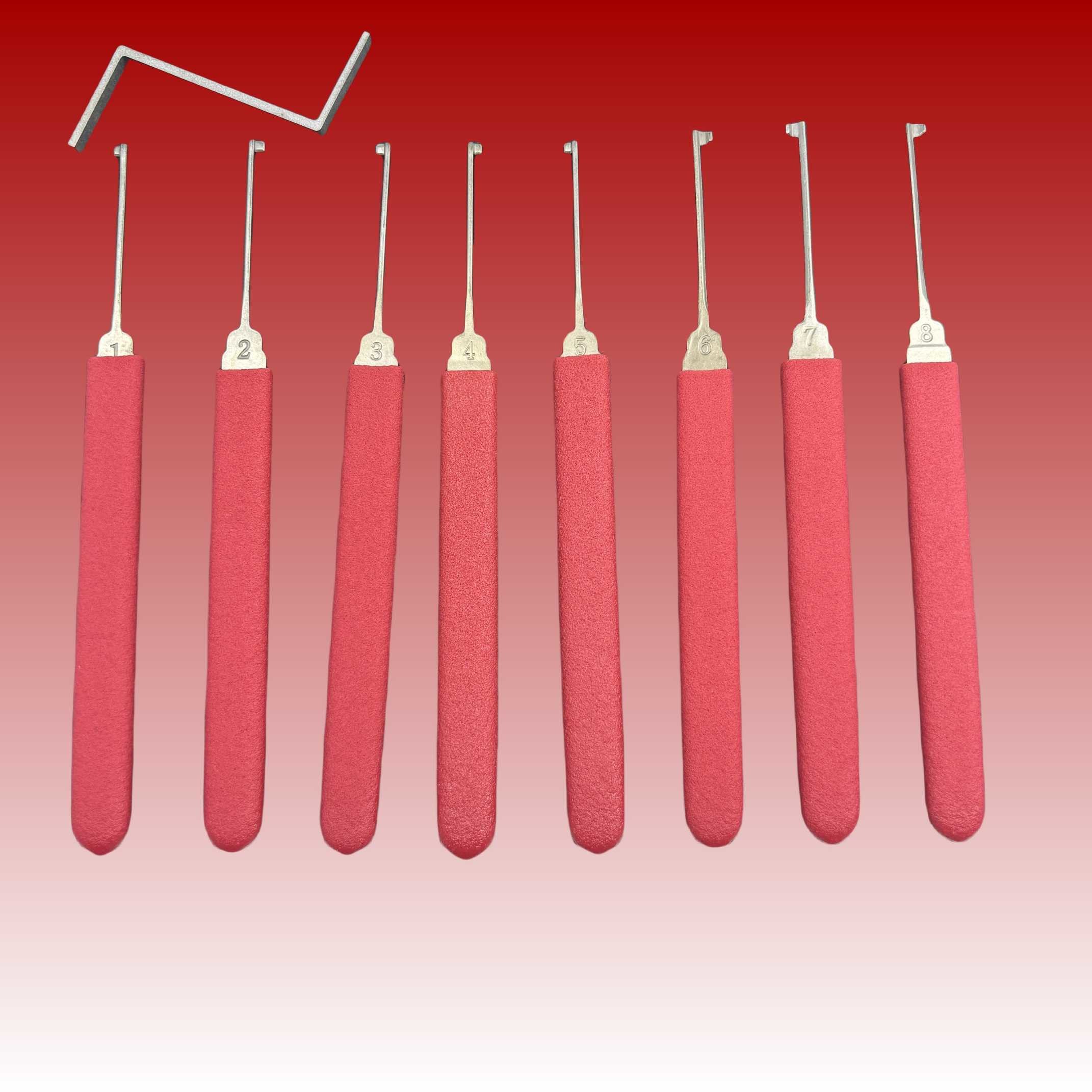 Red Handle Lock Pick Tools 8Pcs Transparent Lock Pick Set For Beginner