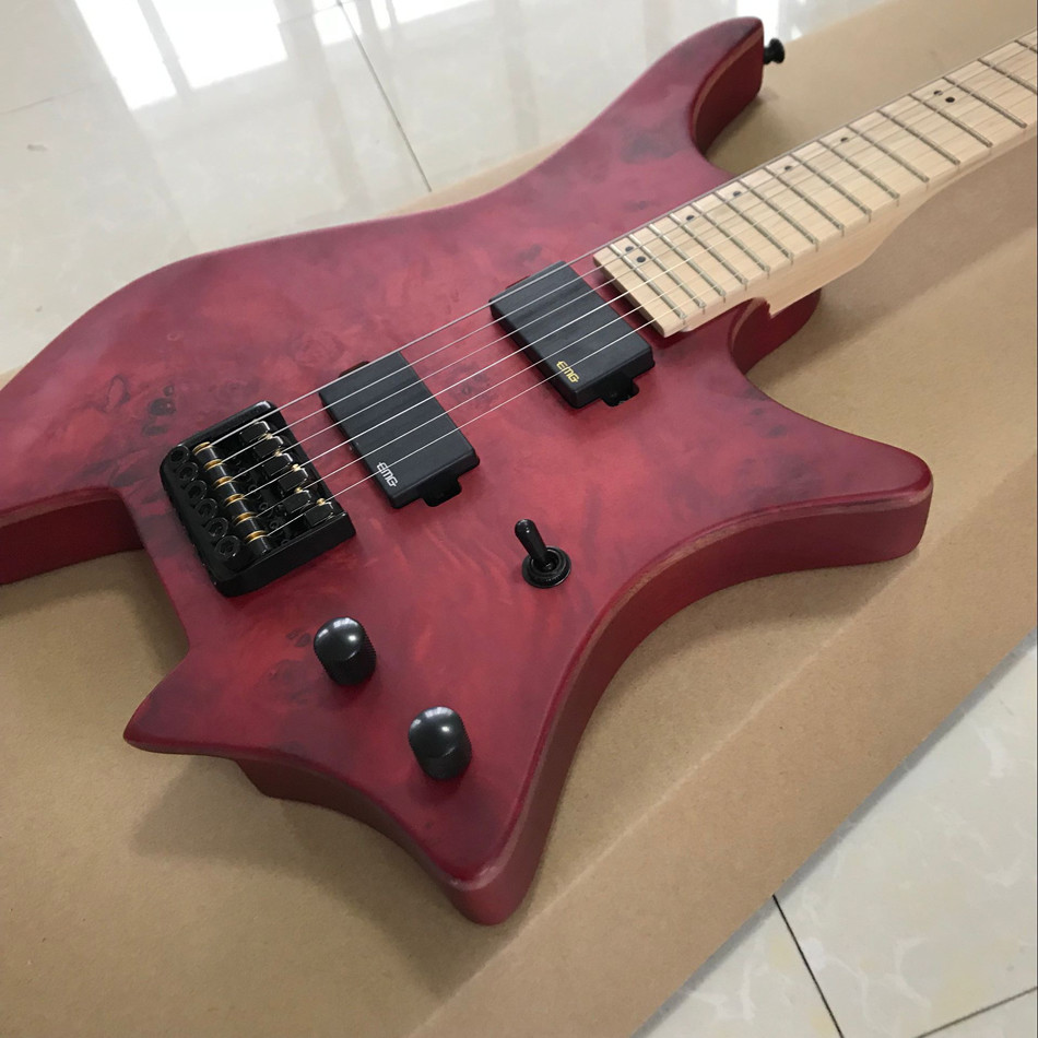 GRAND Red burst color Headless Electric Guitar 2019 New arrival solid wood guitar,Black hardware Free shipping