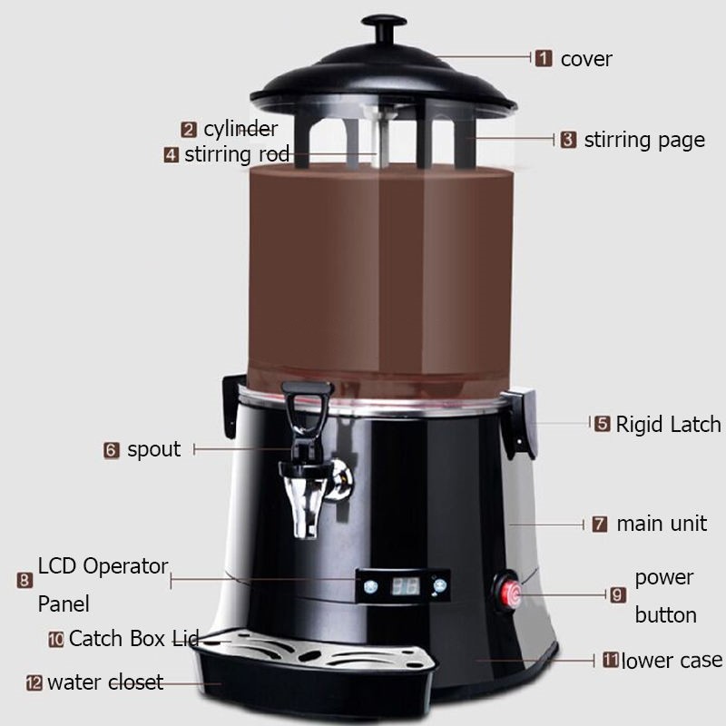 10L Hot Chocolate Maker Chocolate Dispenser Machine Hot Beverage Warmer 440W