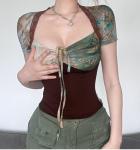 Custom Clothing Factory Women'S Short Sleeves Slim Crop Top Sexy Pleated Bustier