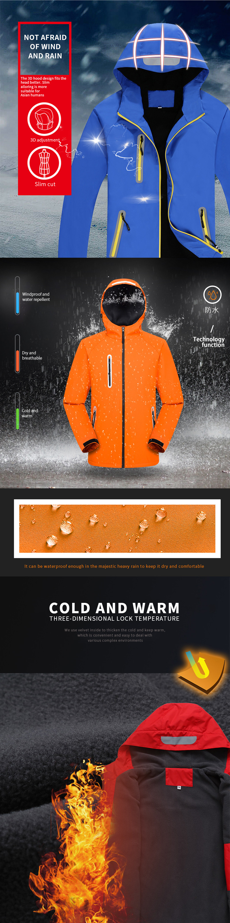Winter Outer Wear Apparel Tracksuit Jacket Coat Windproof Outdoor Unisex Plus Size