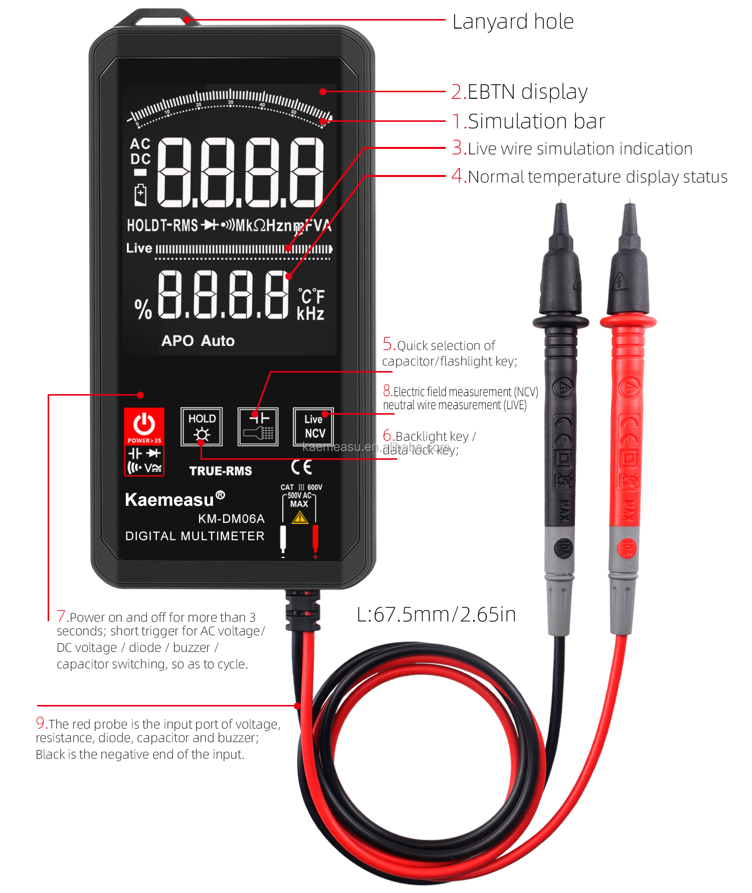 EBTN Display Touch Digital Multimeter 6000 Count Digital Multimetro Ncv Function Neutral Live Wire Test Digital Multimeter