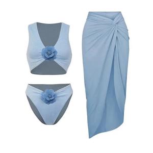 Quality Womens Summer Nylon Bikini Set Regular Three Swimwear for Beach Parties wholesale