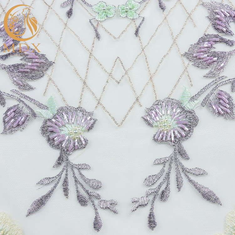 Beautiful Green 3D Embroidery Lace Fabric 20% Polyester For Evening Dresses