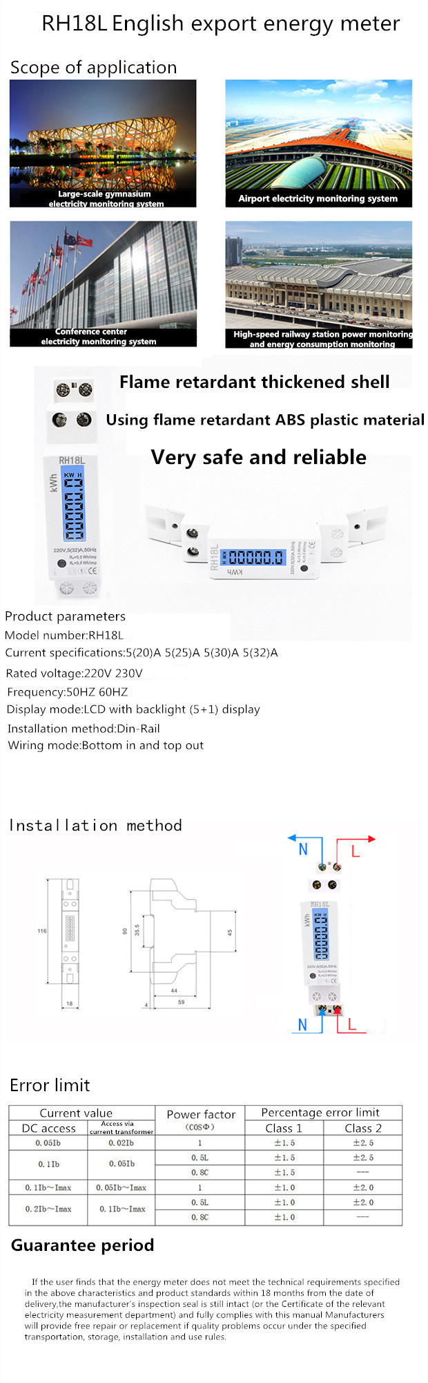Energy meter DIN Rail Single Phase Watt meter/Kwh energy meter with LCD DISPLAY