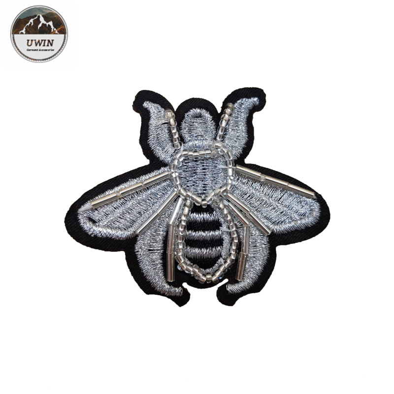 Iron On Backing Beaded Applique Patches With Bee / Heart Lollipop Shape