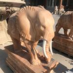 BLVE Natural Stone Marble Life Size Elephant Statue Sunset Red Chinese Fengshui