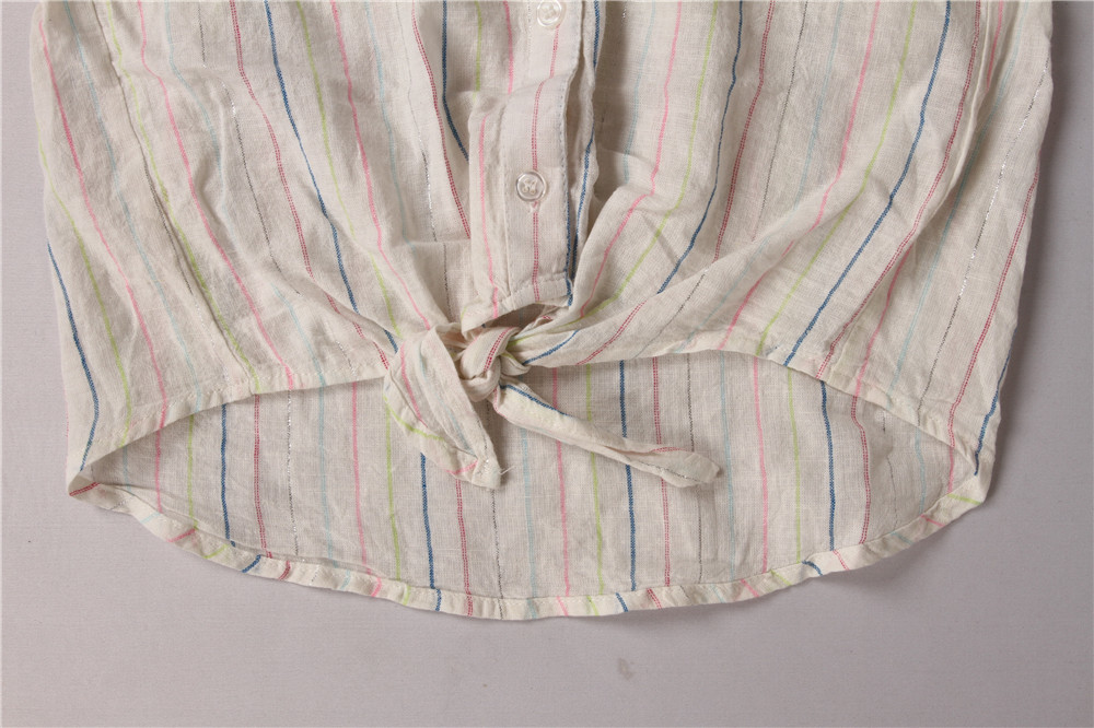 Girls Cool Cropped Striped Shirt Sleeveless 53% Linen 46% Cotton