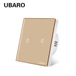 UABRO EU/UK Standard 2Gang Wall Light Touch Switch Luxury Glass Panel Led
