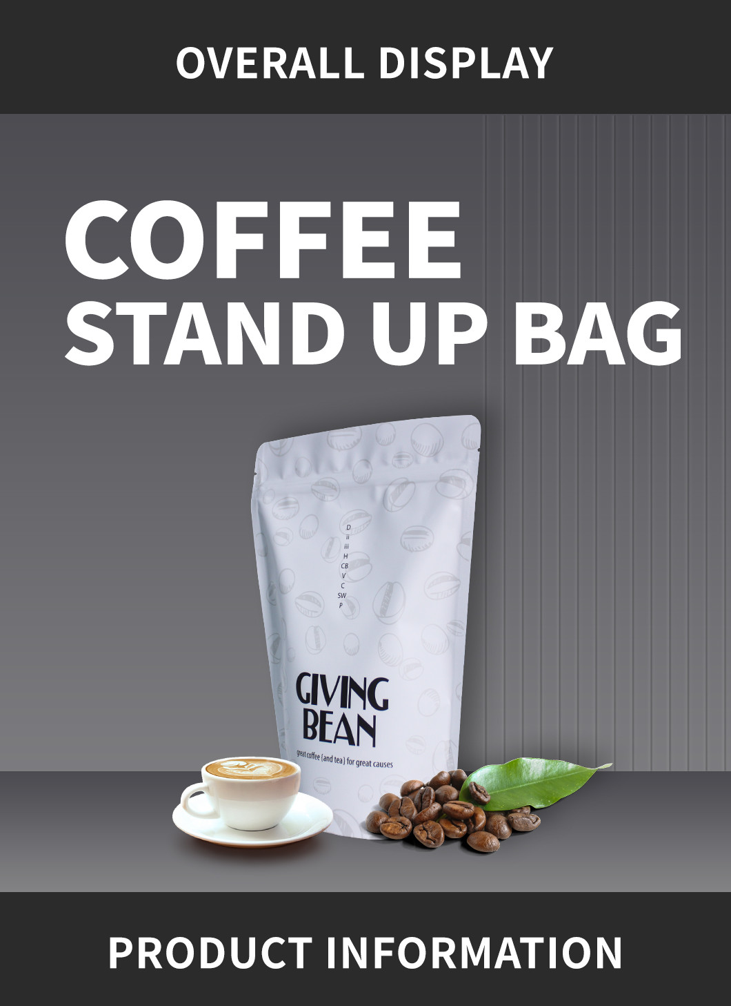 Gravure Printing Standing Zipper Pouch Coffee Packaging With Aluminum Foil