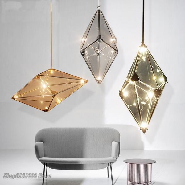 Post-modern Led Diamond Glass Pendant Lights restaurant Rhombic Polyhedron