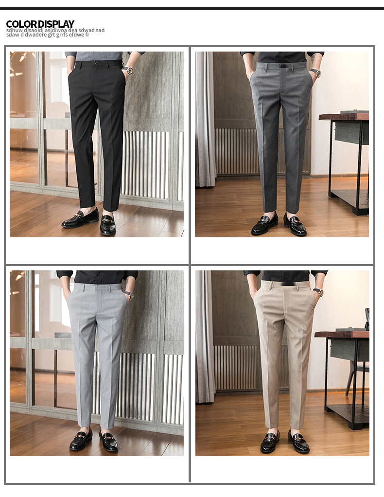 Slim Fit Office Trousers in Black Perfect for Formal Business Attire Zipper Fly Closure