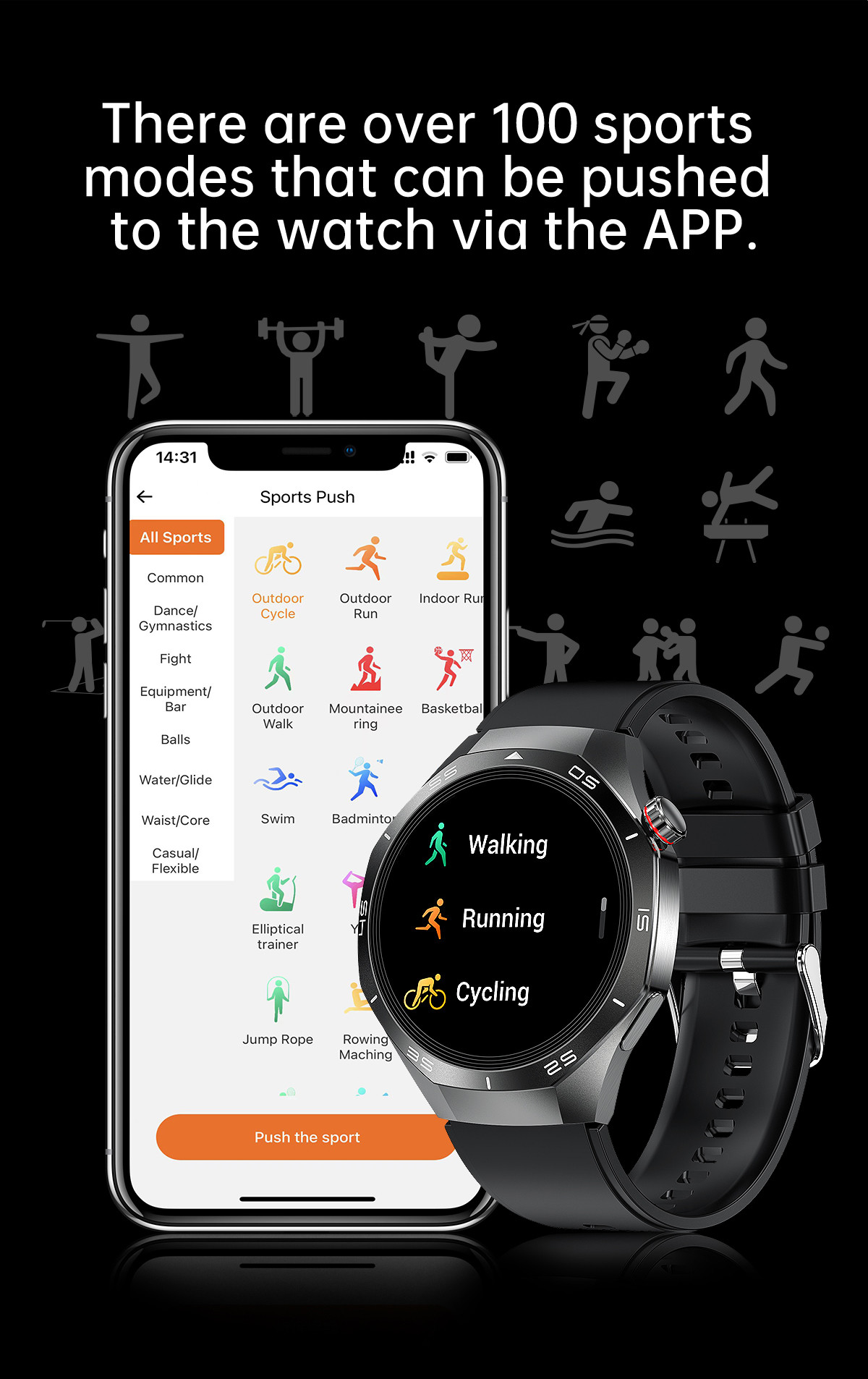 HW95 Smart Watch IP68 1.53inch Sport Watch for Men ECG PPG Fitness Tracker Heart Rate Wristband Round Smart Bracelet