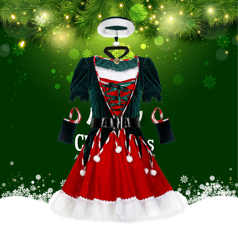 Women's Holiday Party Stage Show Dress and Cosplay Set for Christmas Performance