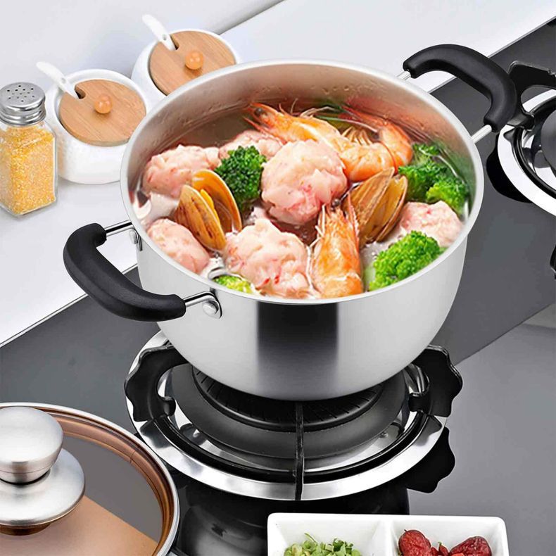 Best Selling Silver Cook-pot Kitchenware Multiple Sizes Pots Circle Cooking Soup Pot With Glass Lid
