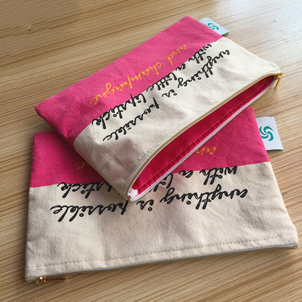 Cotton Canvas Cosmetic Zipper Bag Wear Resistant Printed Logo Custom Size