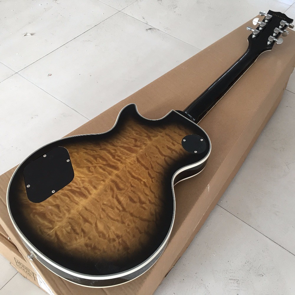 NEW Arrival Custom Electric Guitar with TonePros, Ebony fretboard-fret nib binding, Quilted Maple Top & Back, in Brown