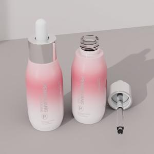 Quality 30ml Clear Pink Glass Serum Dropper Bottles Round Shape Screen Printing wholesale