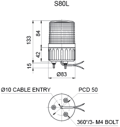 Ø80mm LED Steady/Flashing Signal Light Improving Visibility by Employing Special Scattering Lens