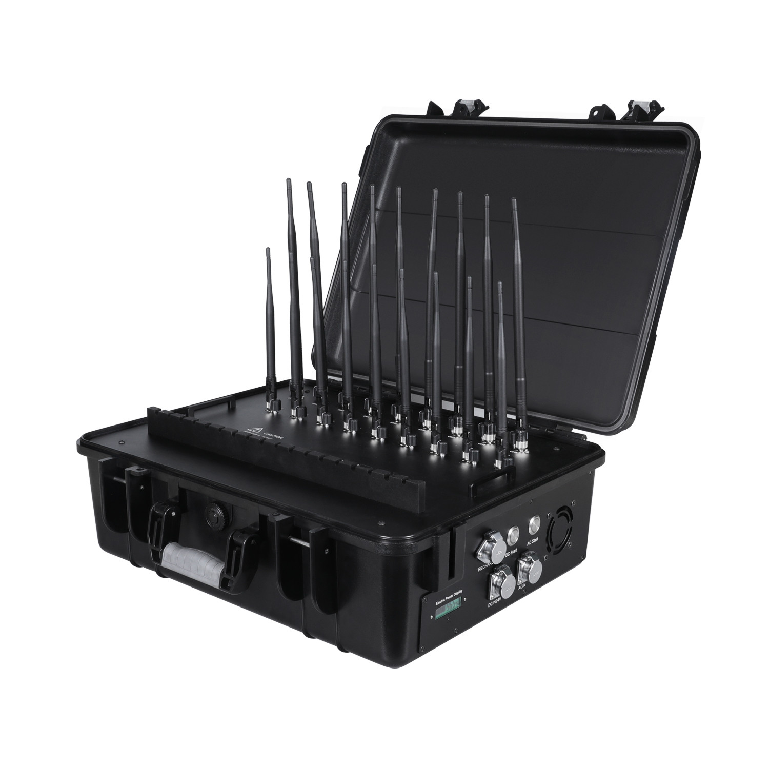 New powerful briefcase 18 Antenna Jammer blocks 2G, 3G, 4G, 5G, GPSL1, GPSL2-L5, GPSL3-L4, WIFI, 315,433,868, Lojack signals with 158W output power
