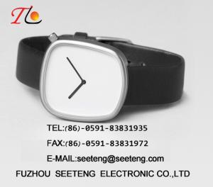 Quality PU leather band square alloy case simple clean dial wrist watch for young men wholesale
