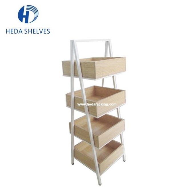 MINISO Supermarket Wooden Display Rack Light Duty Steel Shelving