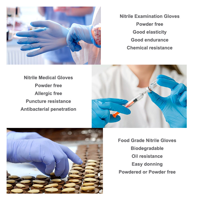 ASTM D6319 Disposable Medical Gloves Nitrile Exam Gloves Powder Free